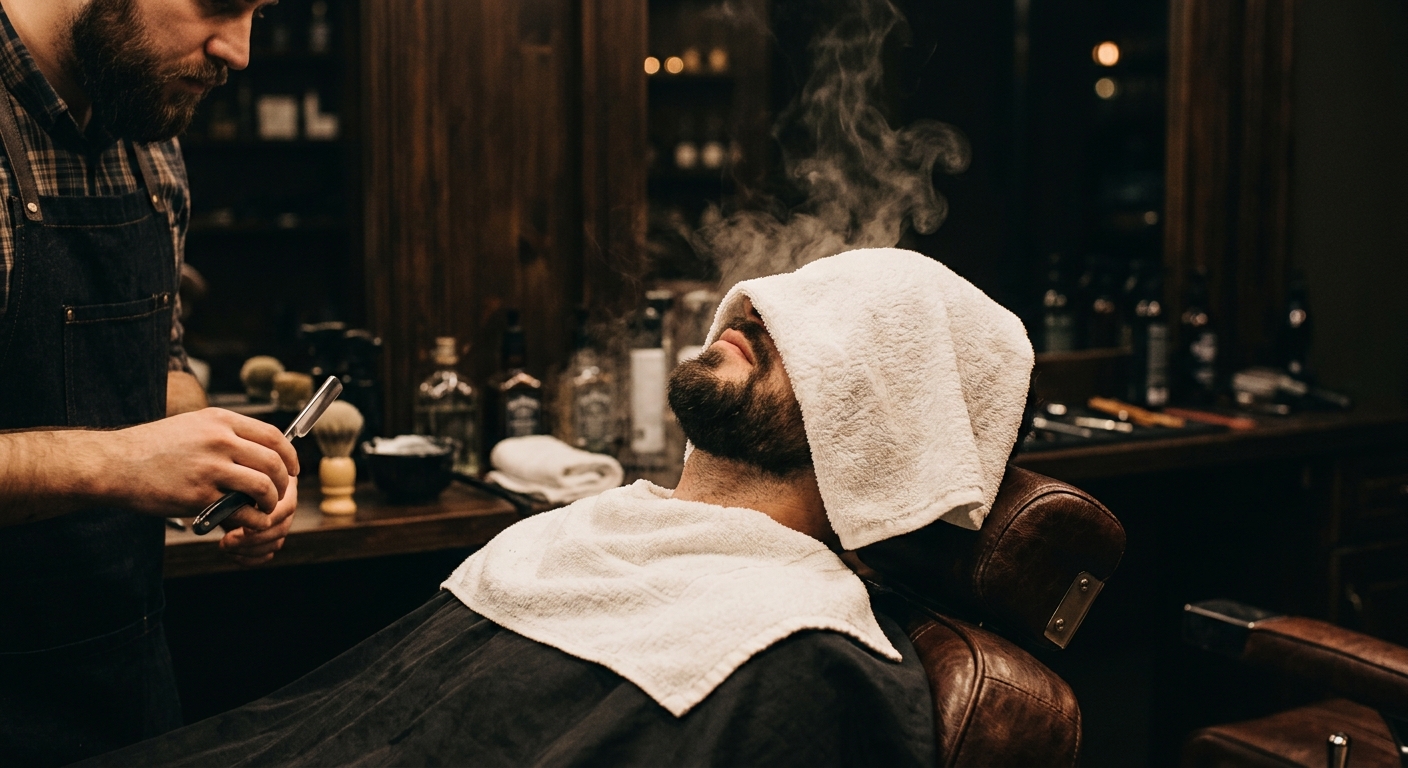 Hot towel shave in progress